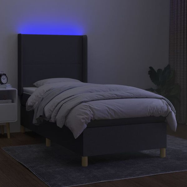 vidaXL Sommier &agrave; lattes de lit matelas LED Gris fonc&eacute; 90x190cm Tissu