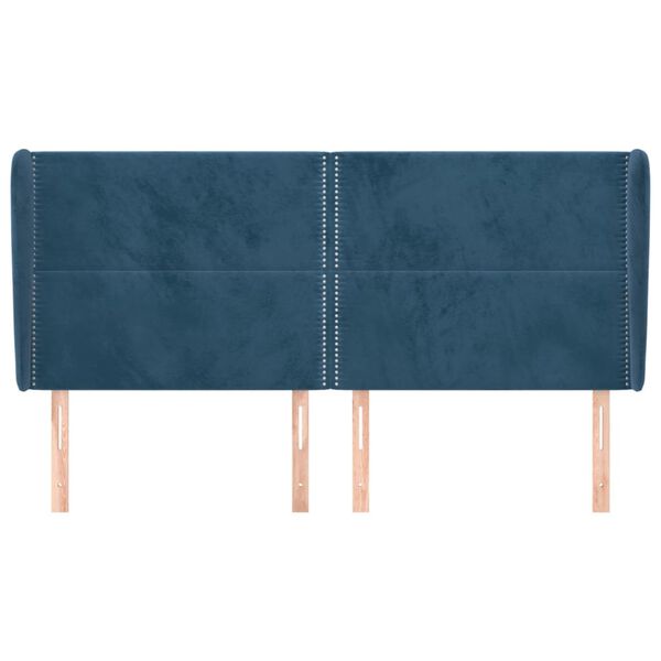 vidaXL T&ecirc;te de lit avec oreilles Bleu fonc&eacute; 183x23x118/128 cm Velours