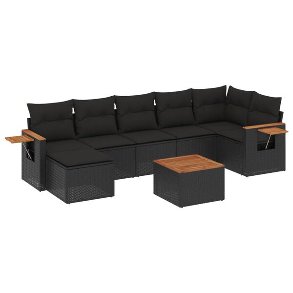 vidaXL Salon de jardin 8 pcs avec coussins noir r&eacute;sine tress&eacute;e