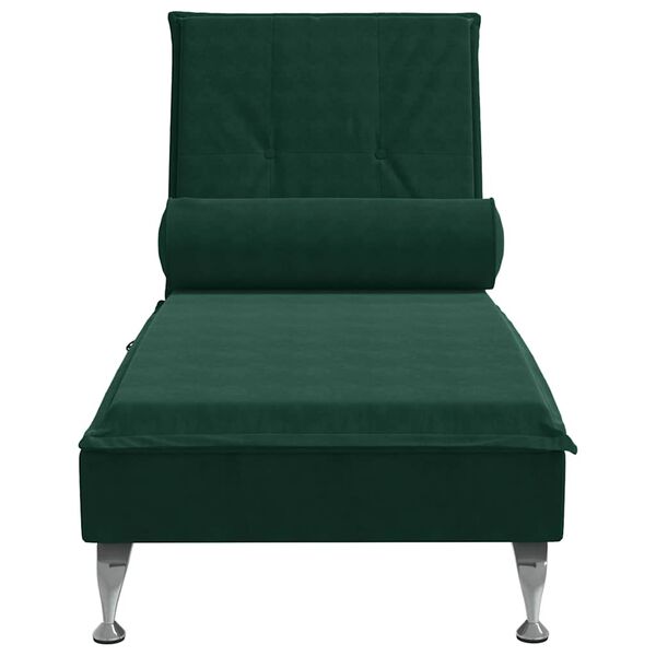 vidaXL Chaise longue de massage avec traversin vert fonc&eacute; velours