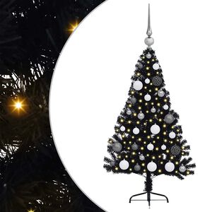 vidaXL Sapin de No&euml;l artificiel pr&eacute;-&eacute;clair&eacute; Noir 120 cm PVC