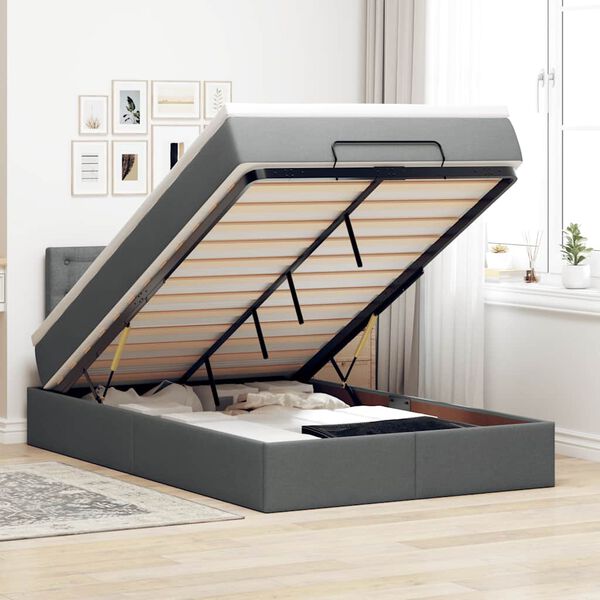vidaXL Lit ottoman avec matelas gris fonc&eacute; 120x190 cm tissu