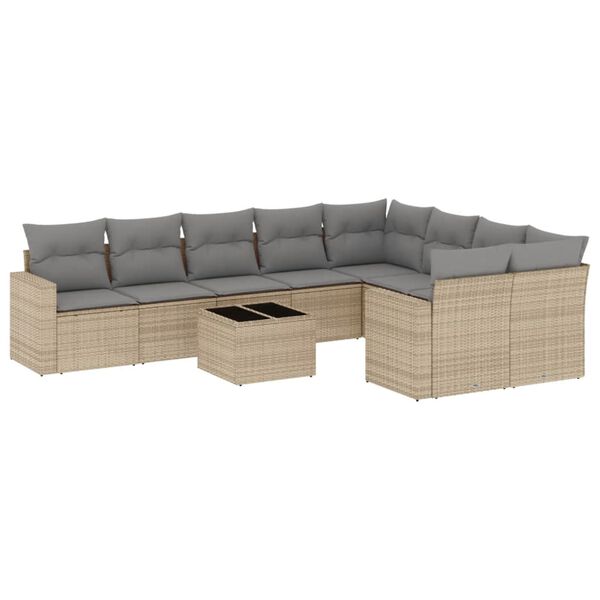 vidaXL Salon de jardin avec coussins 10 pcs beige résine tressée