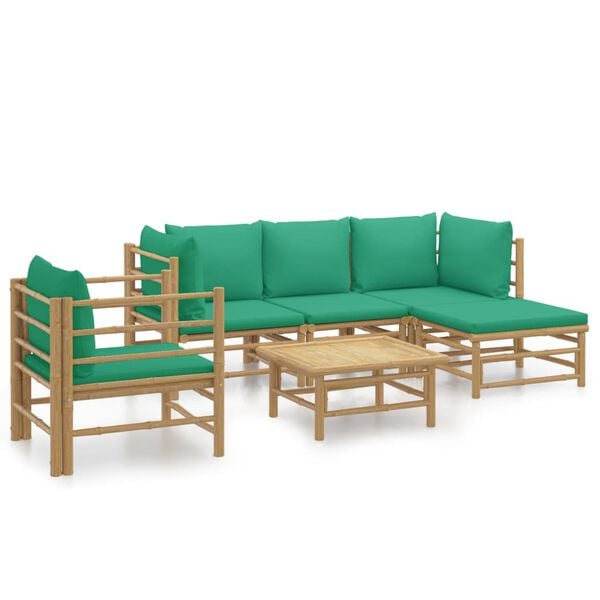 vidaXL Salon de jardin 6 pcs avec coussins vert bambou