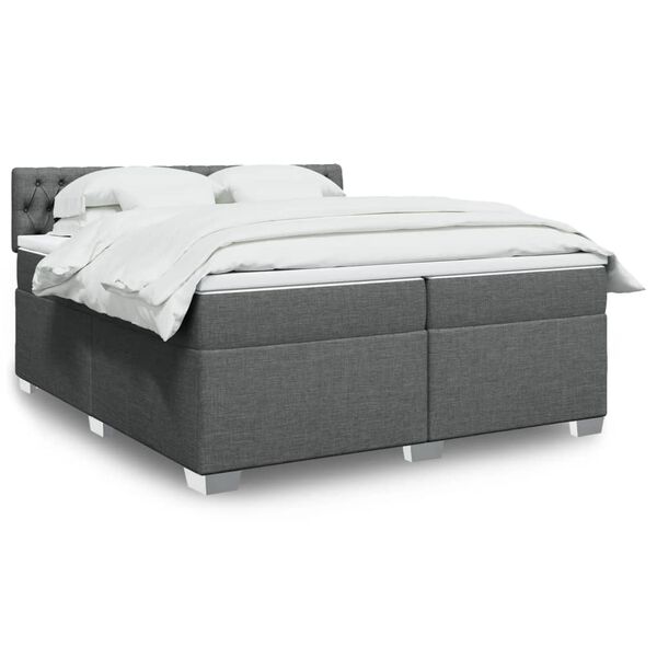 vidaXL Sommier &agrave; lattes de lit avec matelas Gris fonc&eacute; 200x200cm Tissu
