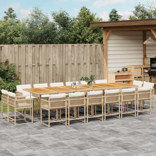 vidaXL Ensemble &agrave; manger de jardin et coussins 17 pcs beige