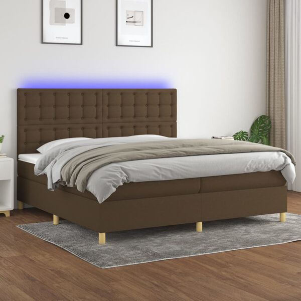 vidaXL Sommier &agrave; lattes de lit matelas et LED Marron fonc&eacute; 200x200 cm