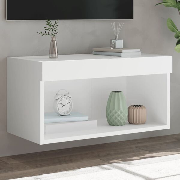 vidaXL Meuble TV avec lumi&egrave;res LED blanc 60x30x30 cm