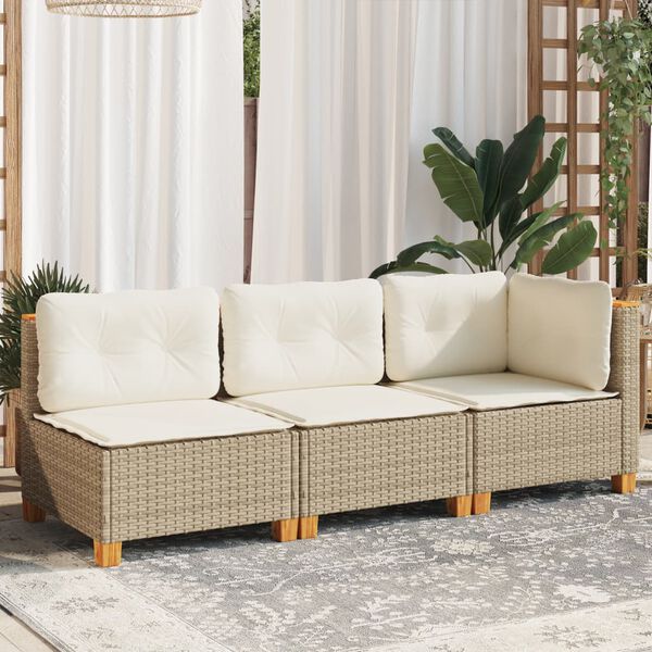 vidaXL Canapé de jardin avec coussins 3 places beige résine tressée