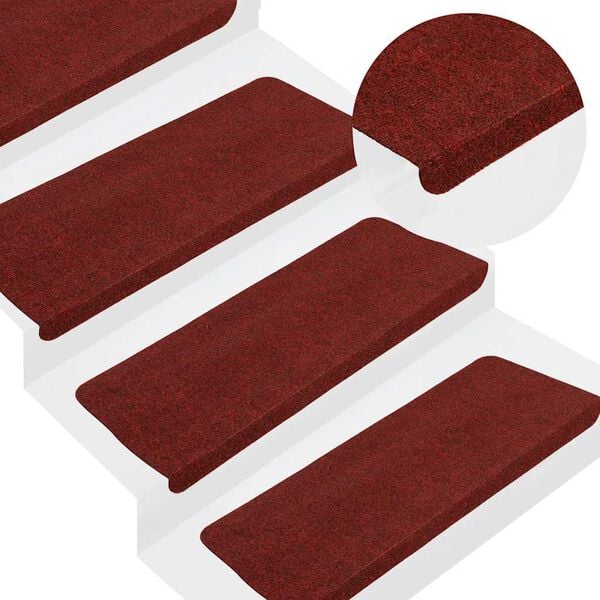 vidaXL Tapis d'escalier autocollants 15 pcs 65x24,5x3,5 cm Rouge