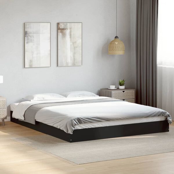 vidaXL Cadre de lit sans matelas noir 160x200 cm bois d'ing&eacute;nierie