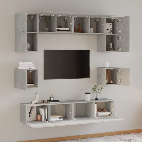 vidaXL Ensemble de meubles TV 8 pcs Gris b&eacute;ton Bois d'ing&eacute;nierie