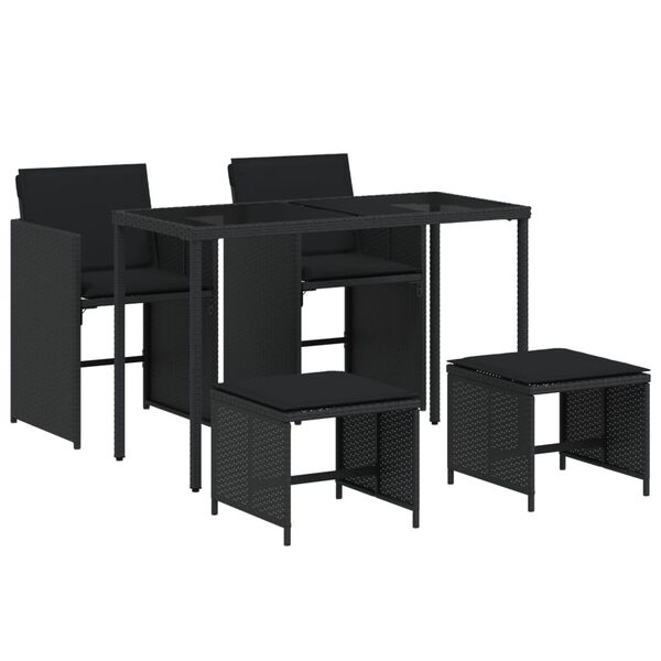 vidaXL Ensemble &agrave; manger de jardin coussins 5pcs Noir R&eacute;sine tress&eacute;e