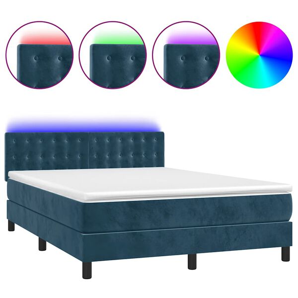 vidaXL Sommier &agrave; lattes de lit avec matelas LED Bleu fonc&eacute; 140x190 cm