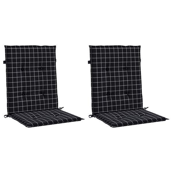 vidaXL Coussins de chaise &agrave; dossier bas lot de 2 noir &agrave; carreaux tissu
