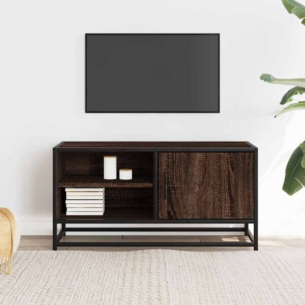 vidaXL Meuble TV ch&ecirc;ne marron 80x34,5x40 cm bois d'ing&eacute;nierie et m&eacute;tal