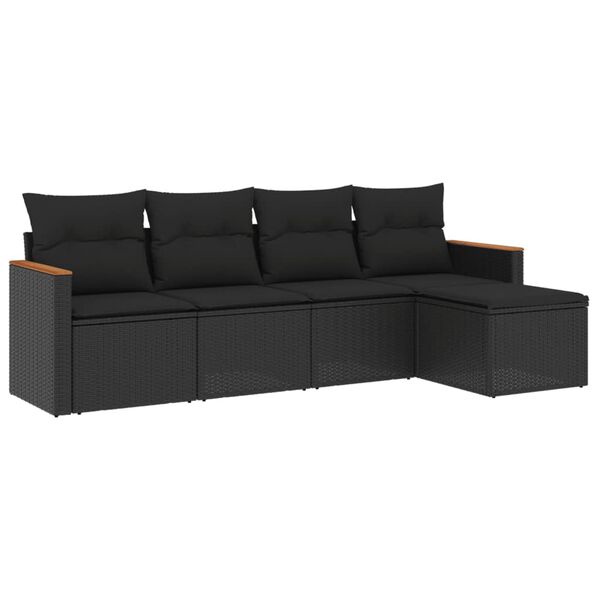 vidaXL Salon de jardin 5 pcs avec coussins noir r&eacute;sine tress&eacute;e