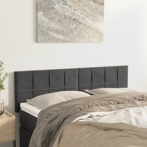 vidaXL T&ecirc;tes de lit Gris fonc&eacute; 144x5x78/88 cm Velours