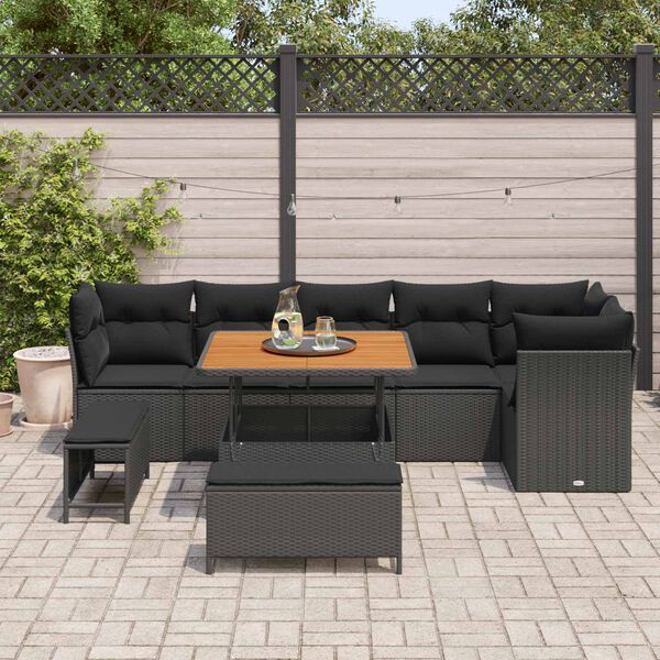 vidaXL Ensemble de canap&eacute; de jardin avec coussin 9 pcs Noir