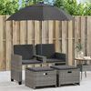 vidaXL Canapé de jardin 2 places avec parasol et tabourets gris rotin