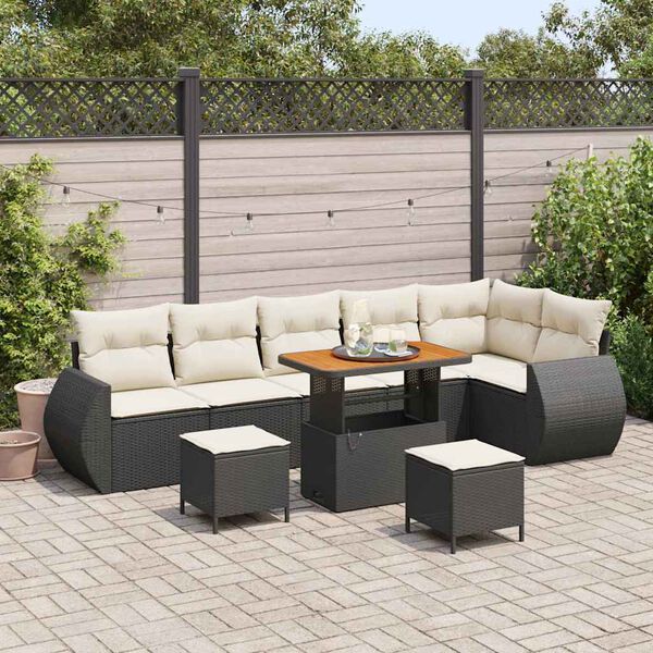 vidaXL Ensemble de canap&eacute; de jardin 9 pcs Noir et Cr&egrave;me Poly Rattan