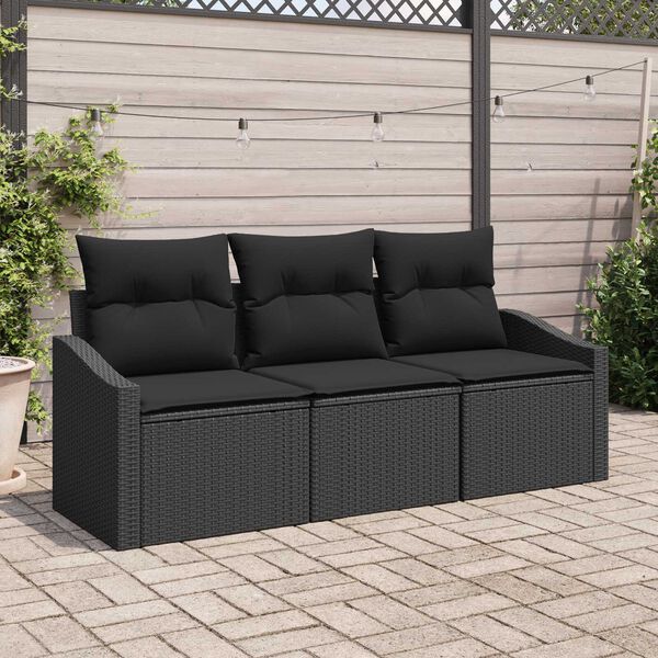 vidaXL Ensemble de canap&eacute; de jardin avec coussin 3 pcs Noir polyrotin