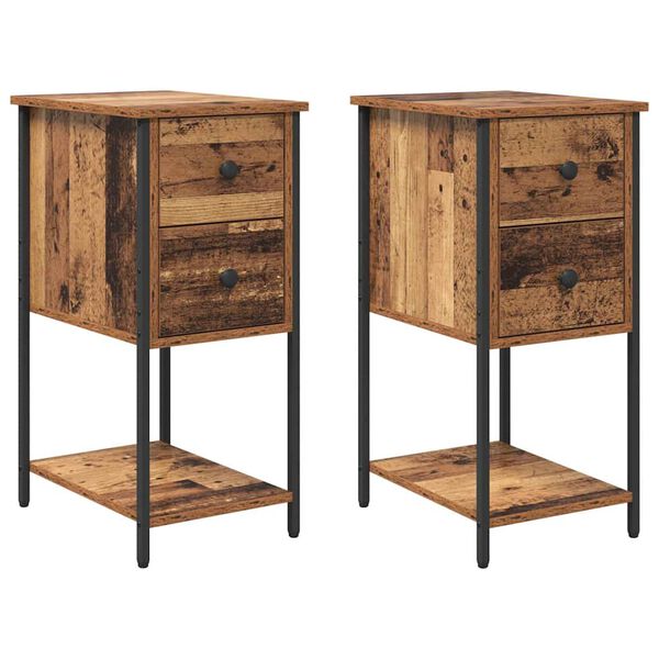 vidaXL Cabinet de chevet avec tiroir 2 pcs Bois ancien 32 x 42 x 70 cm