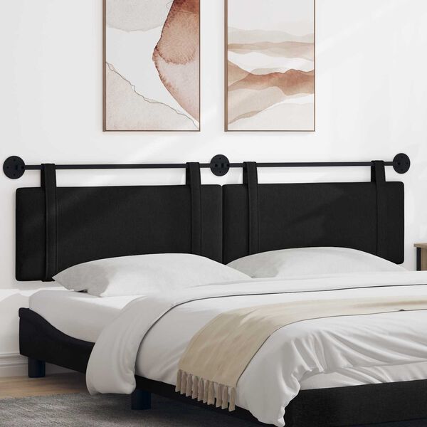 vidaXL T&ecirc;te de lit suspendue Montage mural Noir 210 x 55 x 5 cm tissu