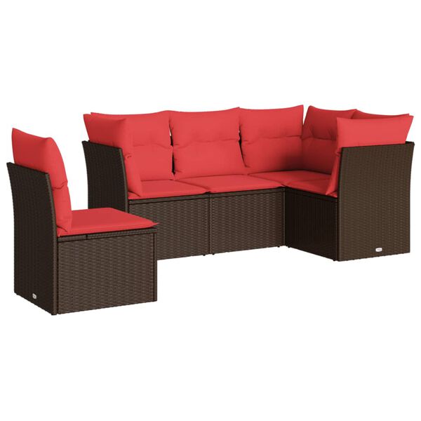 vidaXL Salon de jardin avec coussins 5 pcs marron r&eacute;sine tress&eacute;e