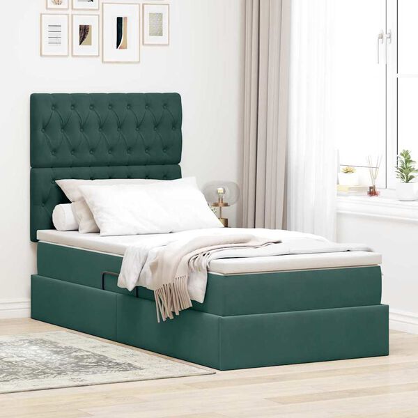 vidaXL Lit avec rangement et matelas Vert fonc&eacute; 90 x 200 cm Velours