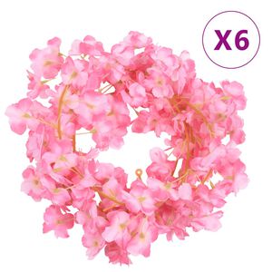 vidaXL Guirlandes de fleurs 6 pcs rose fonc&eacute; 180 cm