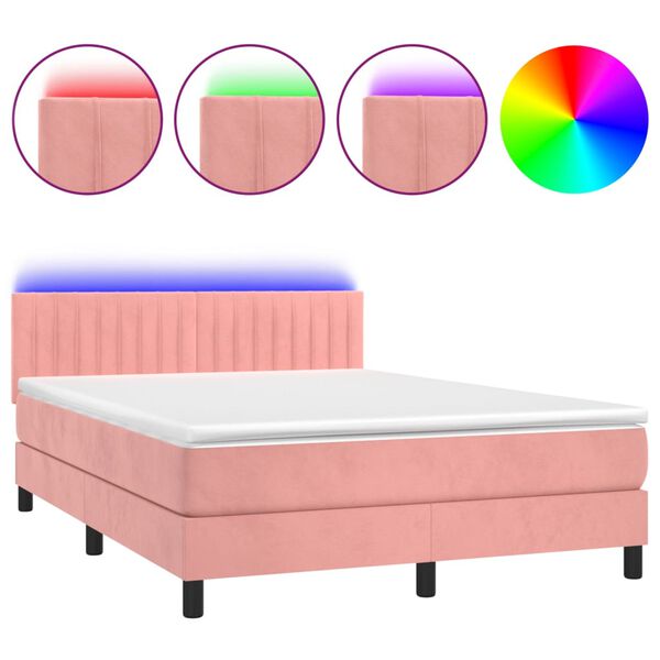 vidaXL Sommier &agrave; lattes de lit avec matelas et LED Rose 140x200 cm