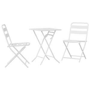 vidaXL Ensemble bistro de jardin 3 pcs Blanc Acier