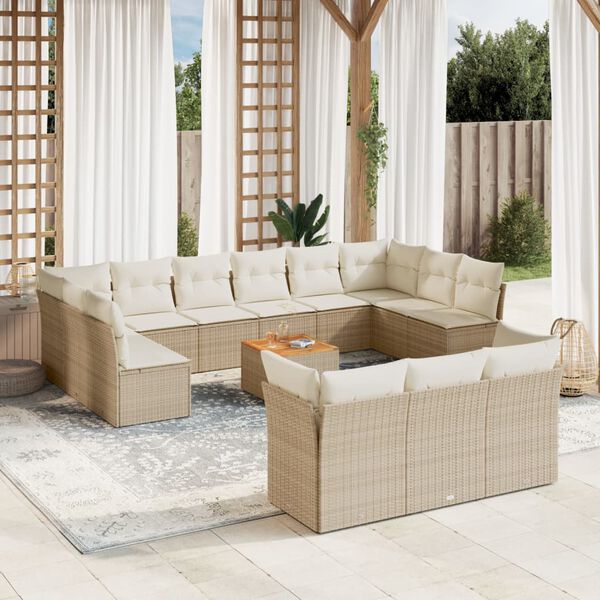 vidaXL Salon de jardin avec coussins 14 pcs beige r&eacute;sine tress&eacute;e