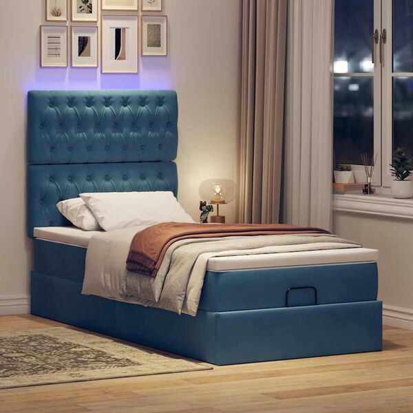 vidaXL Cadre de lit ottoman avec matelas bleu fonc&eacute; 100x200 cm velours