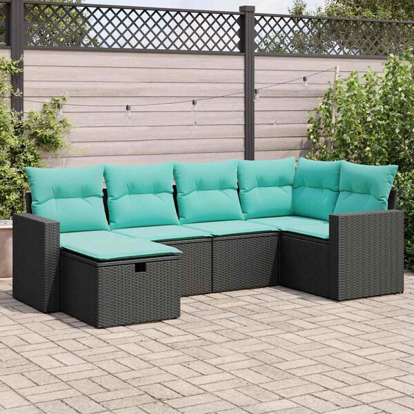 vidaXL Salon de jardin 6 pcs avec coussins noir r&eacute;sine tress&eacute;e