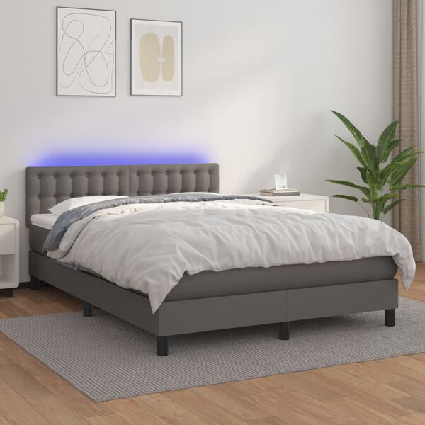 vidaXL Sommier &agrave; lattes de lit avec matelas et LED Gris 140x190cm