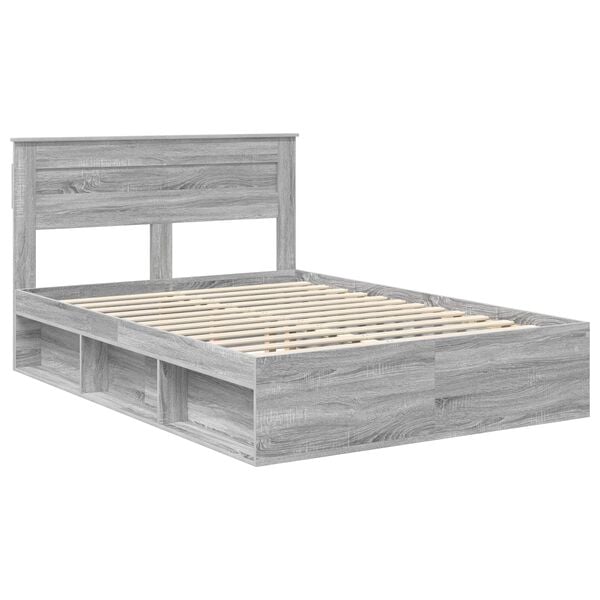 vidaXL Cadre de lit Gris Sonoma 140 x 190 cm Bois de pin massif