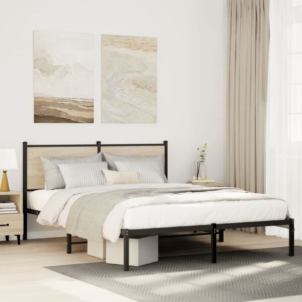vidaXL Cadre de lit en m&eacute;tal sans matelas ch&ecirc;ne sonoma 150x200 cm