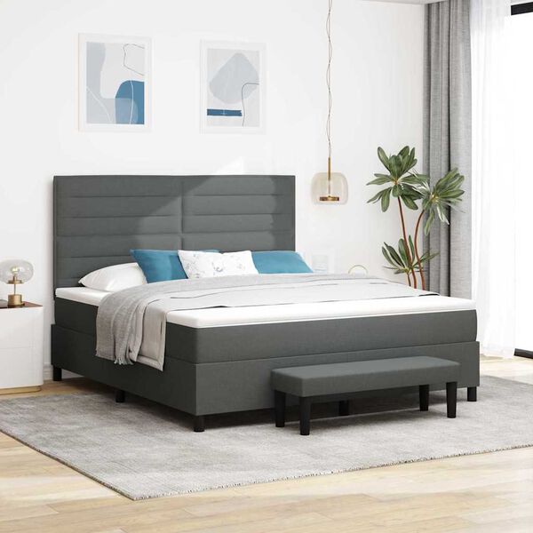 vidaXL Lit &agrave; ressorts avec matelas Gris fonc&eacute; 180 x 200 cm tissu