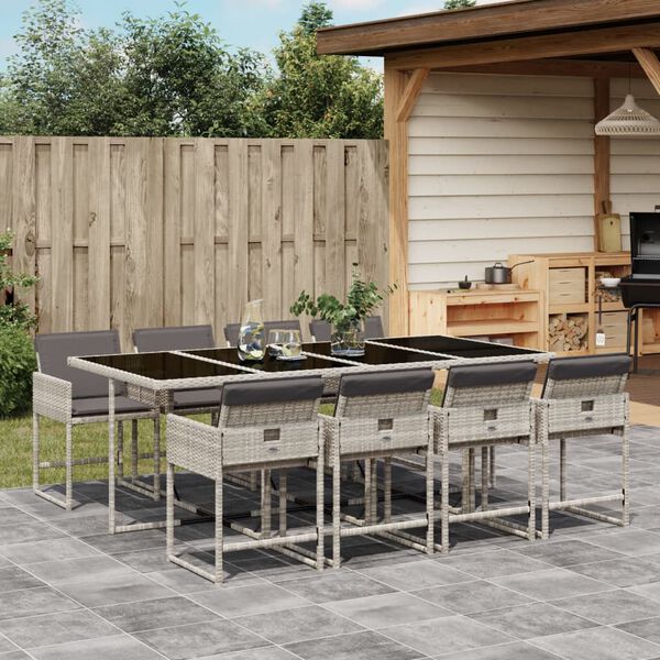 vidaXL Ensemble &agrave; manger de jardin et coussins 9 pcs gris clair rotin