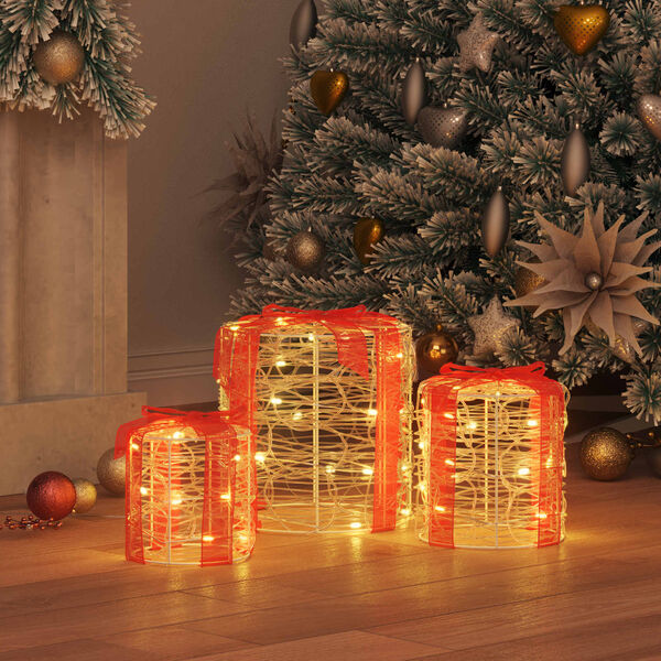 vidaXL D&eacute;coration de bo&icirc;te cadeau 3 pcs Blanc chaud 20 x 20 x 21 cm