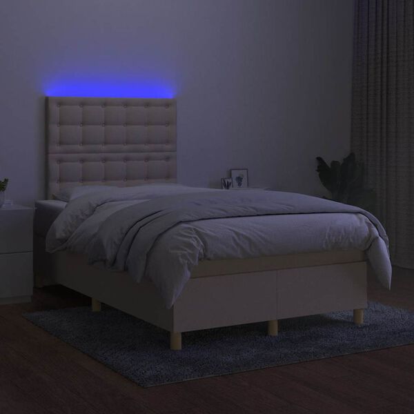 vidaXL Sommier &agrave; lattes de lit matelas et LED cr&egrave;me 120x190 cm tissu