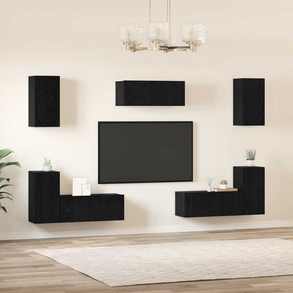 vidaXL Ensemble meuble TV 7 pcs Ch&ecirc;ne noir Bois d'ing&eacute;nierie