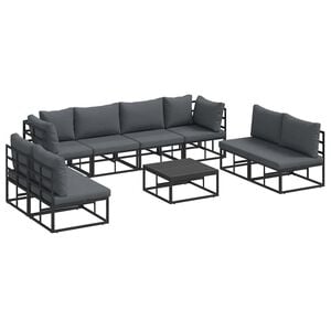 vidaXL Ensemble de canapé de jardin avec coussin 9 pcs Noir Aluminium