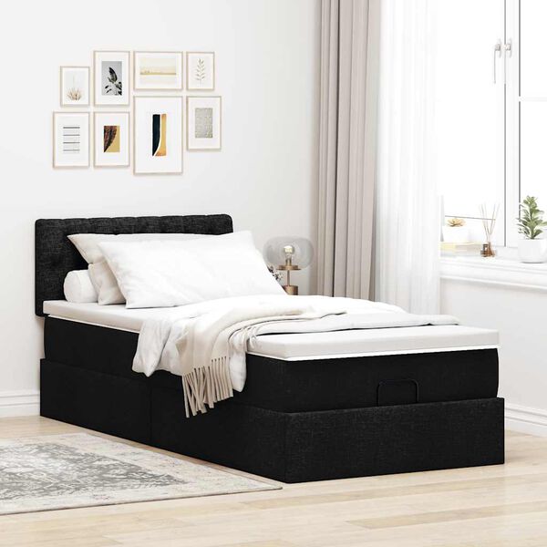 vidaXL Lit ottoman avec matelas noir 90x200 cm tissu