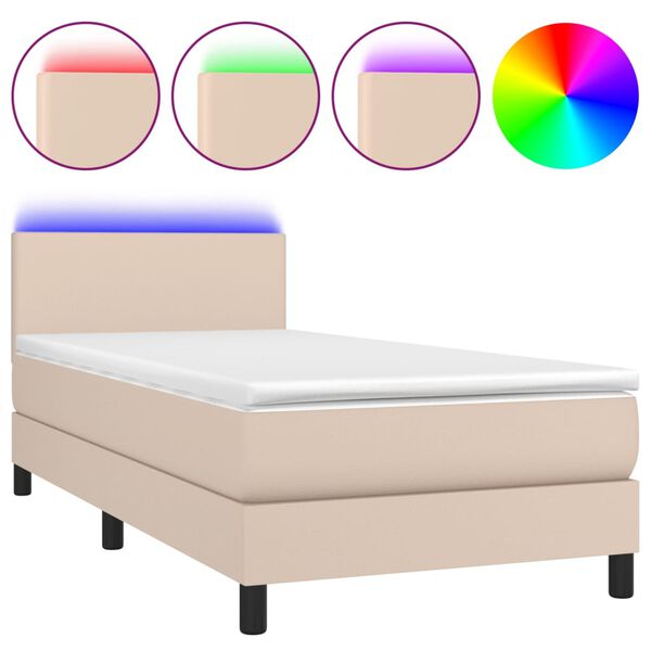 vidaXL Sommier à lattes de lit avec matelas et LED Cappuccino 90x200cm