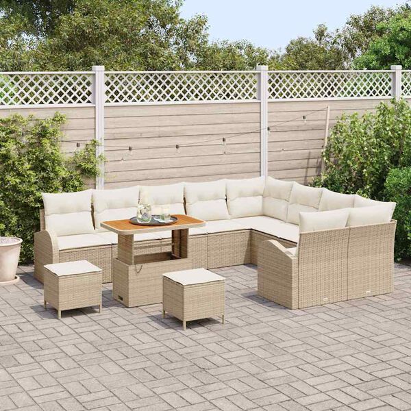 vidaXL Ensemble de canap&eacute; de jardin avec coussin 12 pcs Beige et cr&egrave;me