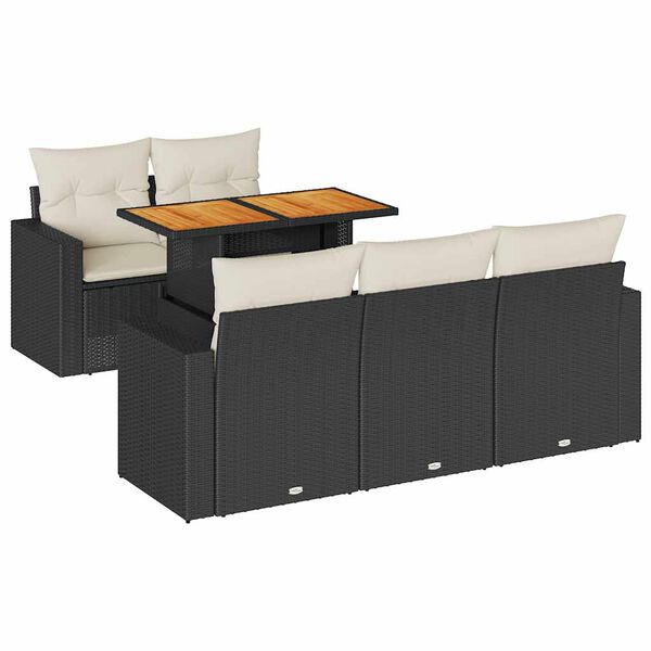 vidaXL Salon de jardin 6 pcs avec coussins noir r&eacute;sine tress&eacute;e
