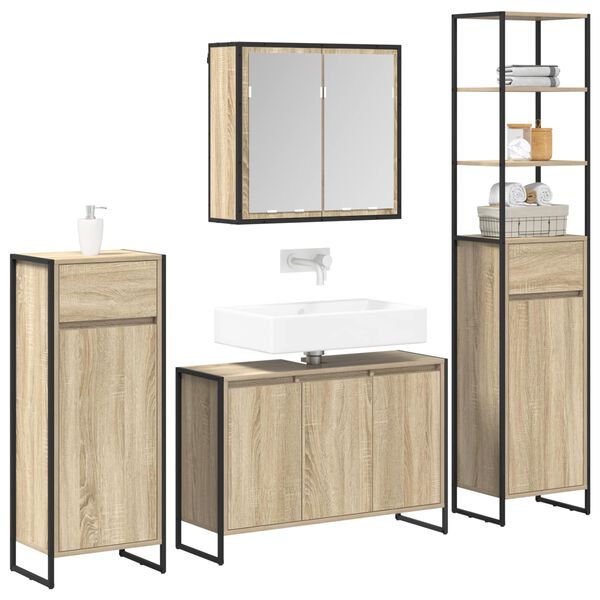 vidaXL Ensemble de mobilier de salle de bain avec tiroir Ch&ecirc;ne Sonoma